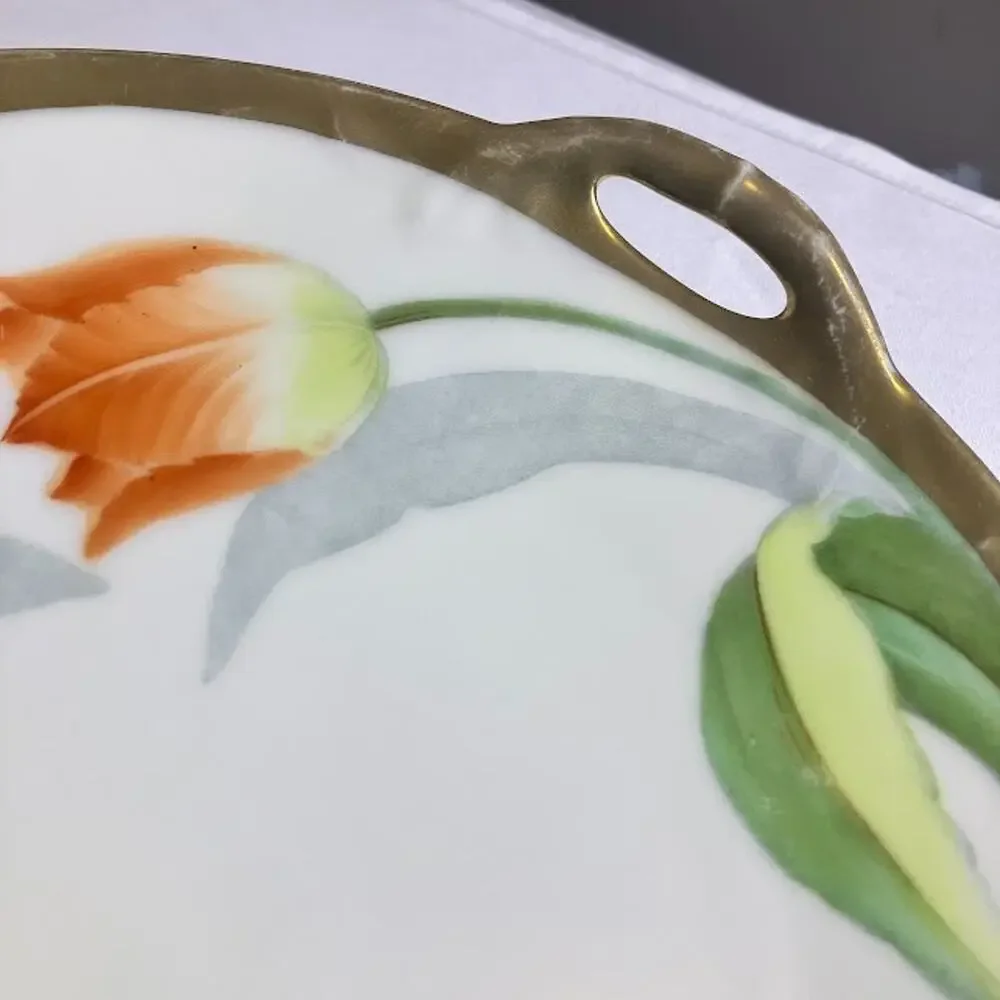 Antique PT Tirschenreuth Porcelain Hand Painted Tulip Plate Gold Trim Decor 9”